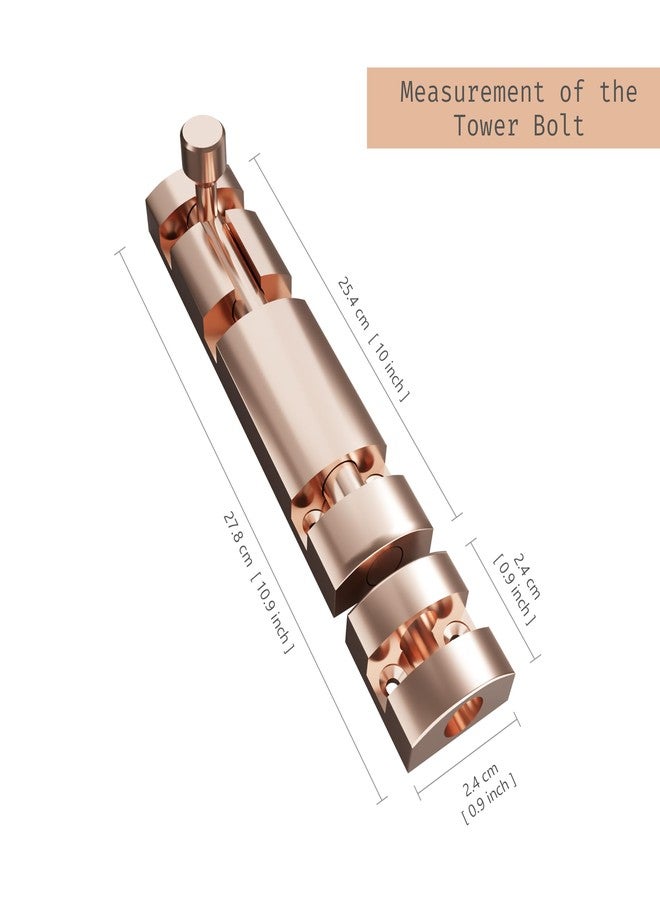 أتلانتيك مزلاج برج أتلانتيك زايلو مقاس 10 بوصات للأبواب والنوافذ | مزلاج باب كوندي/شيتكني من الألومنيوم مطلي باللون الذهبي الوردي للباب الرئيسي والحمام وغرفة النوم | مزلاج برج شديد التحمل (عبوة من 4 قطع) - Image 4